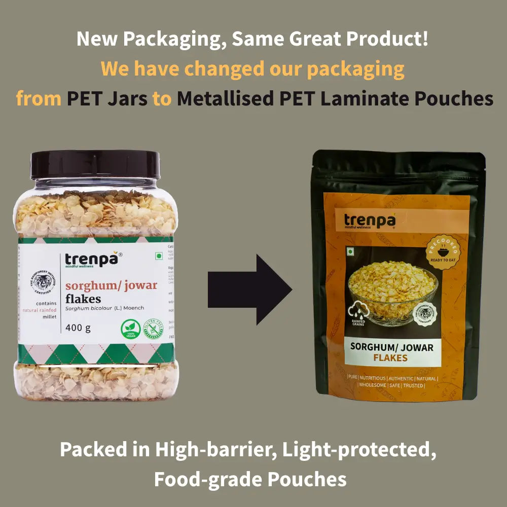 We have changed our packaging
from PET Jars to Metallised PET Laminate Pouches