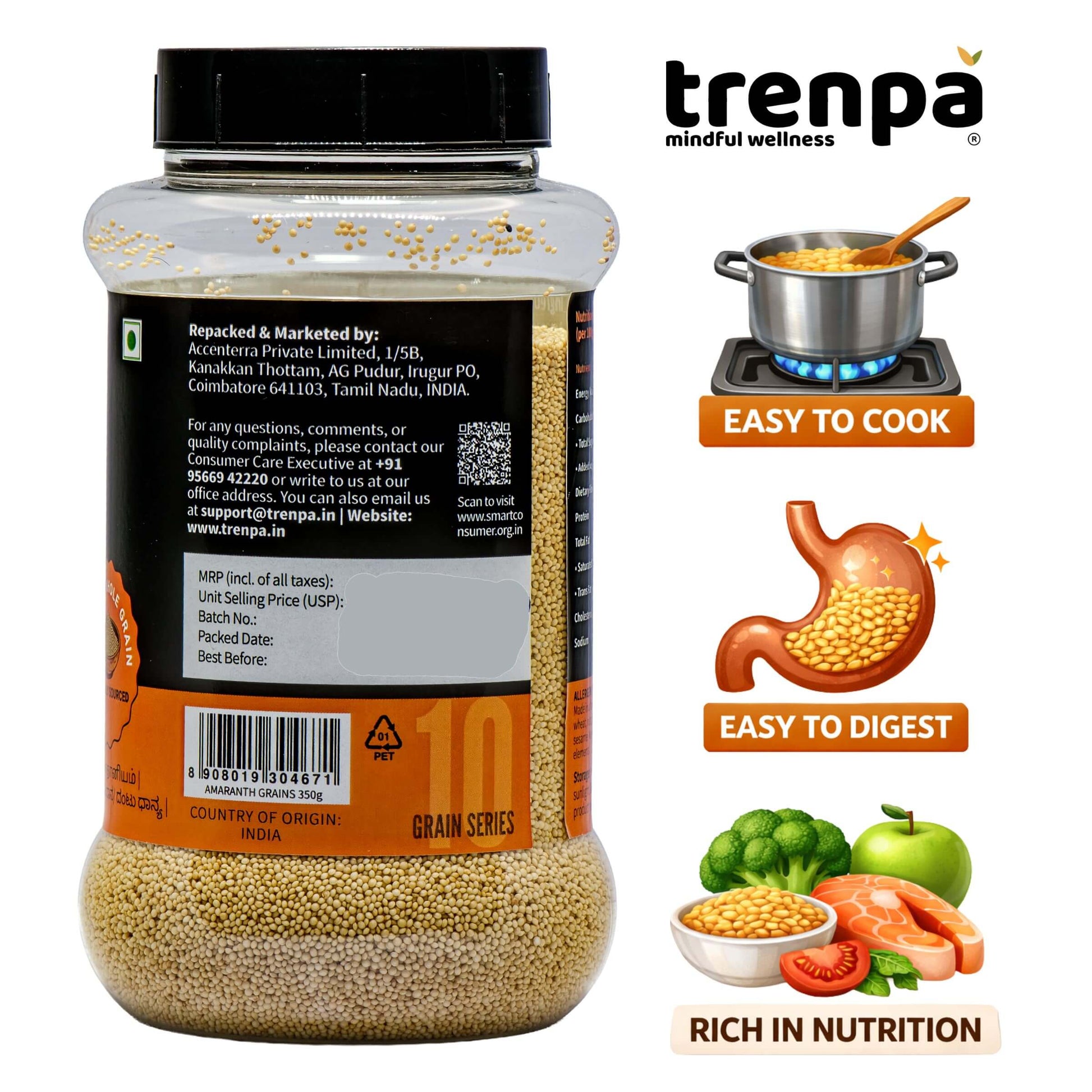 Jar of trenpa product with nutritional benefits highlighted on a white background