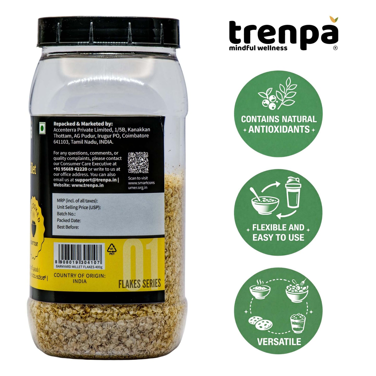 Trenpa jar with health benefits text on a white background
