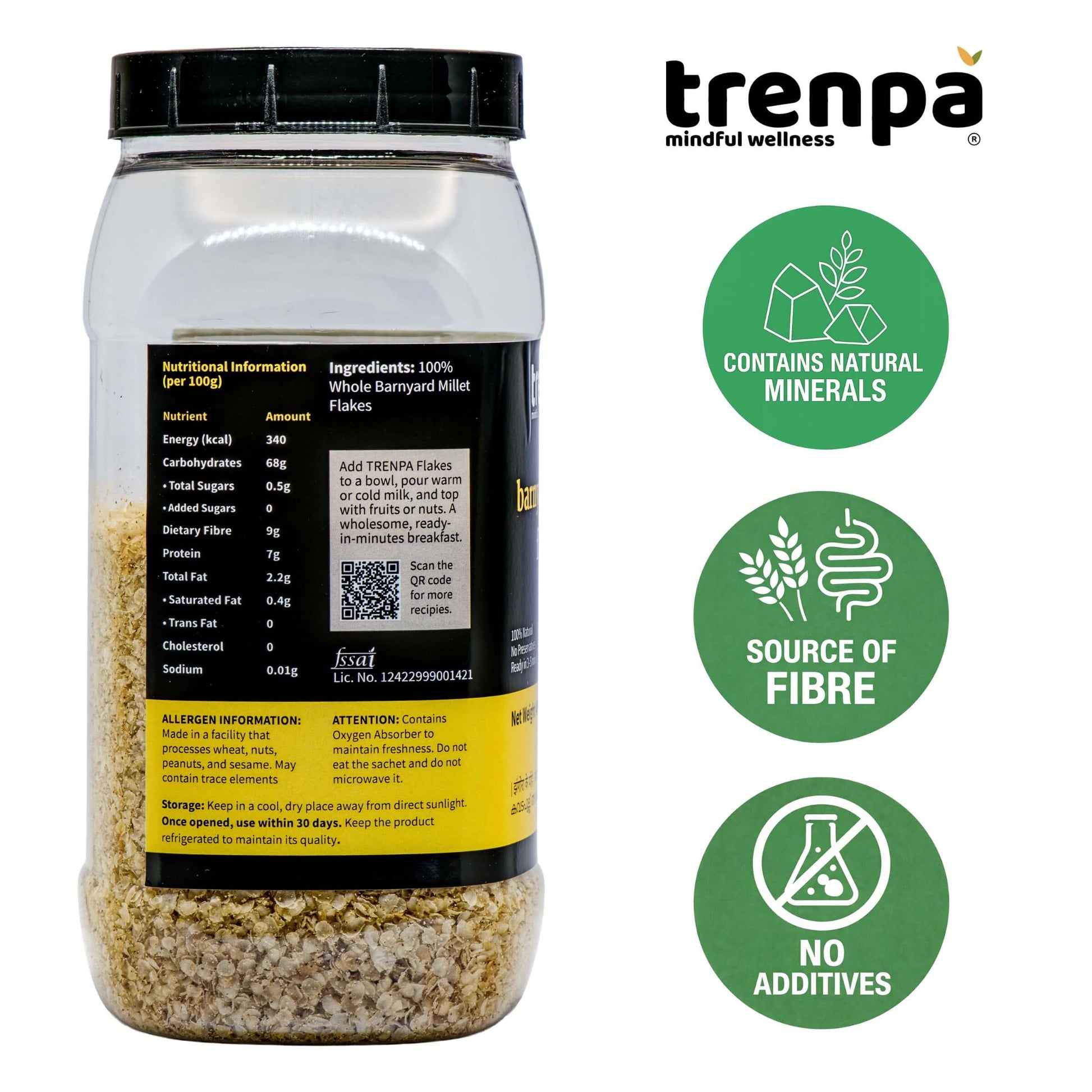 Trenpa jar with nutritional information and health benefits on a white background
