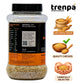 Jar of barnyard millet grains with Trenpa branding and product information on a white background.