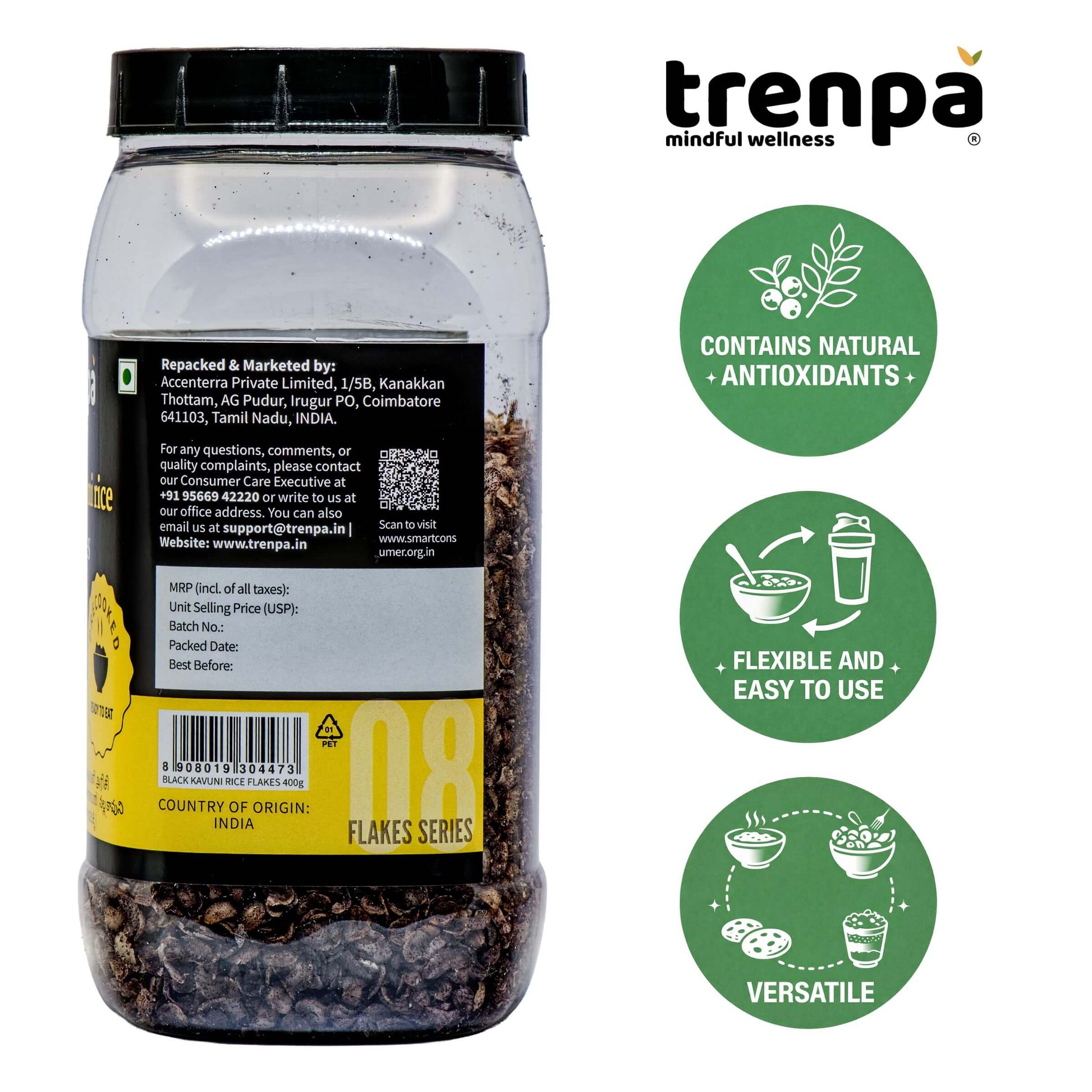 Trenpa jar with black lid and visible label on a white background