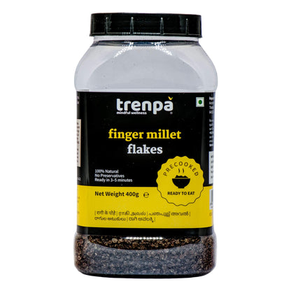 Trenpa finger millet flakes container on a white background