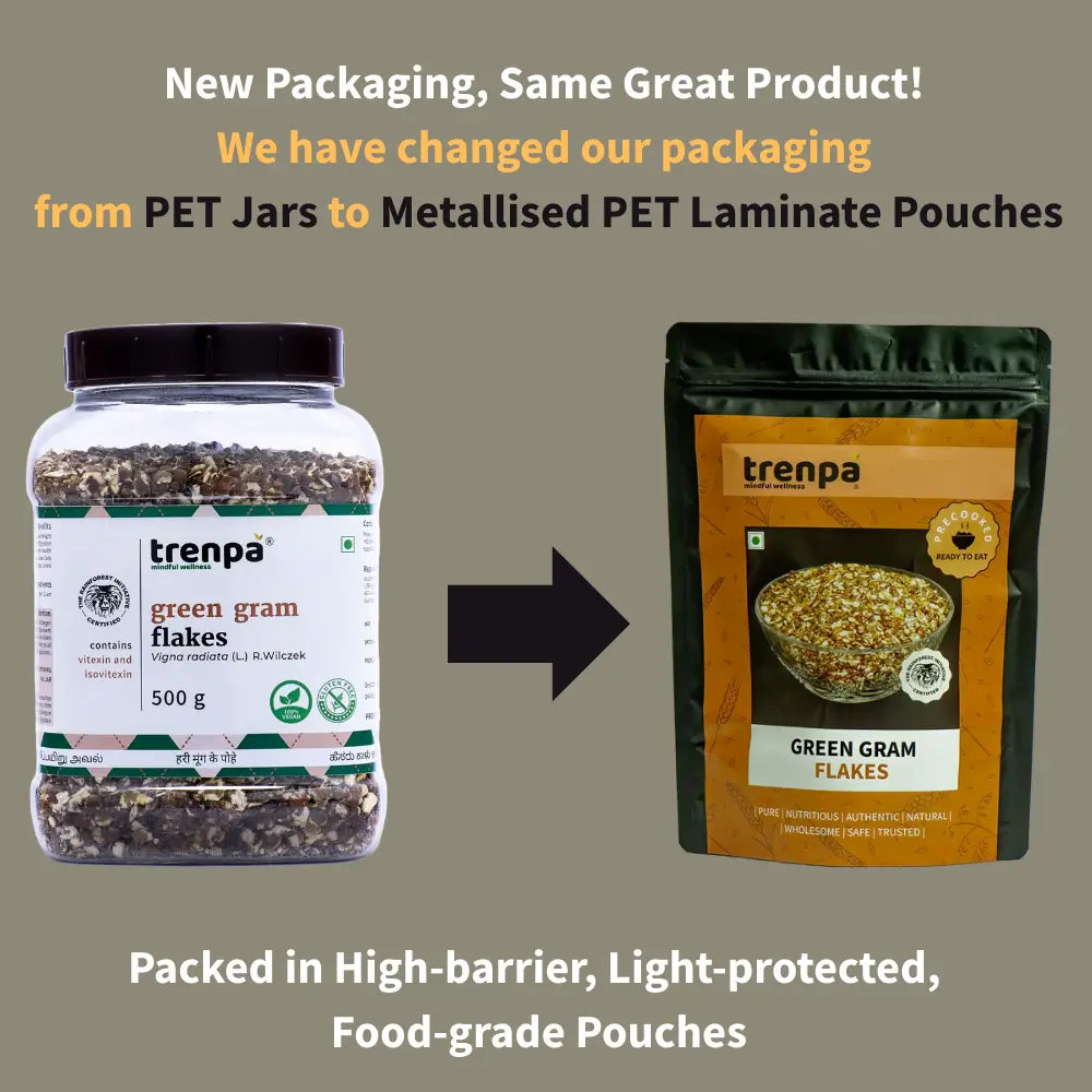 We have changed our packaging 
from PET Jars to Metallised PET Laminate Pouches