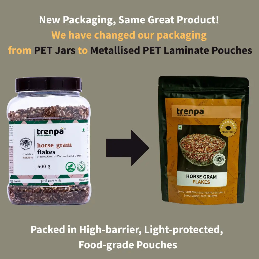 We have changed our packaging 
from PET Jars to Metallised PET Laminate Pouches