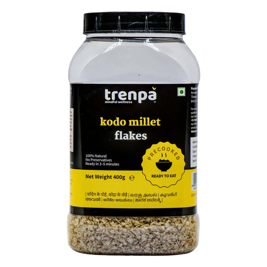 Trenpa kodo millet flakes container on a white background