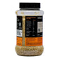 Jar of quinoa with nutritional and ingredient information on a white background