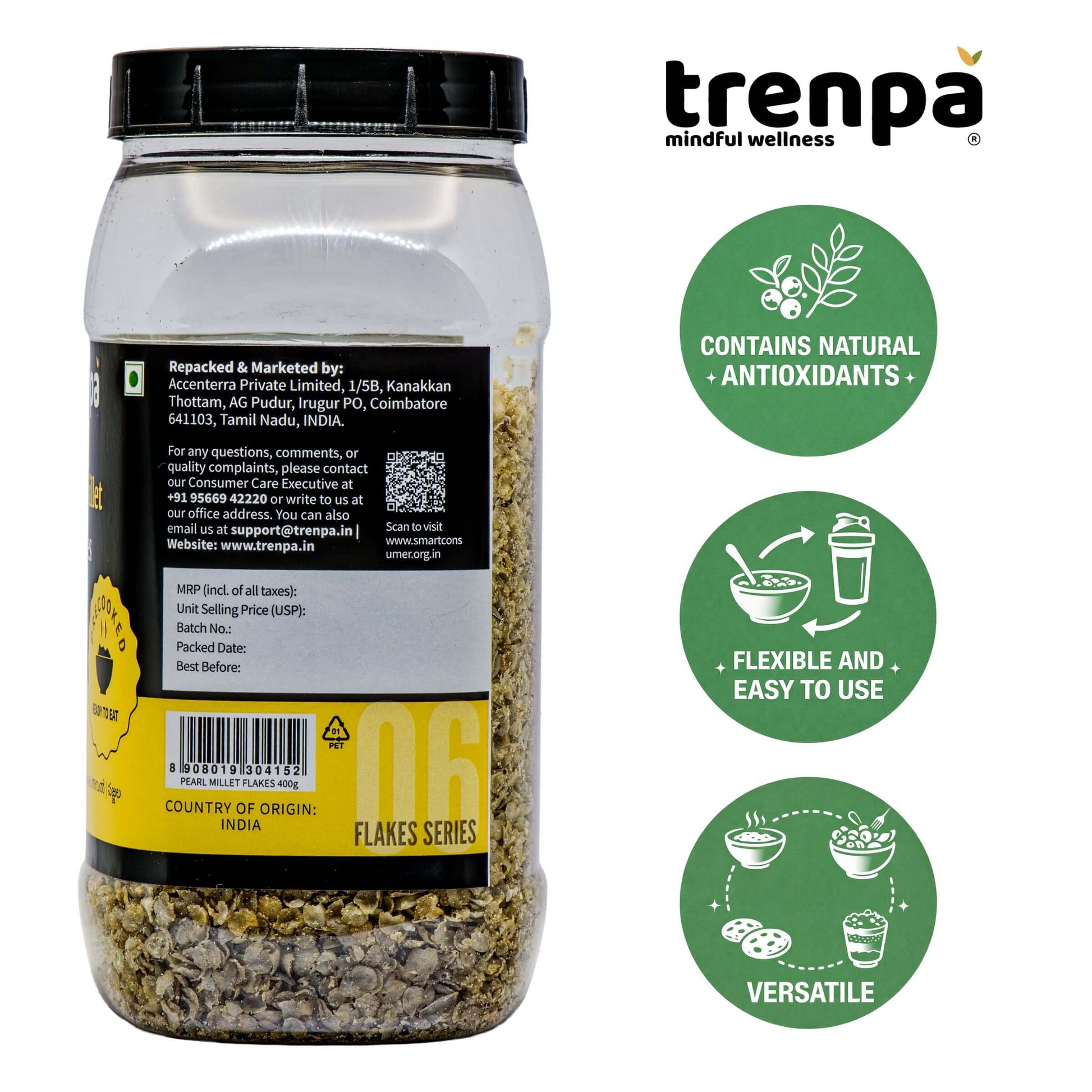 Trenpa jar with health benefits on a white background