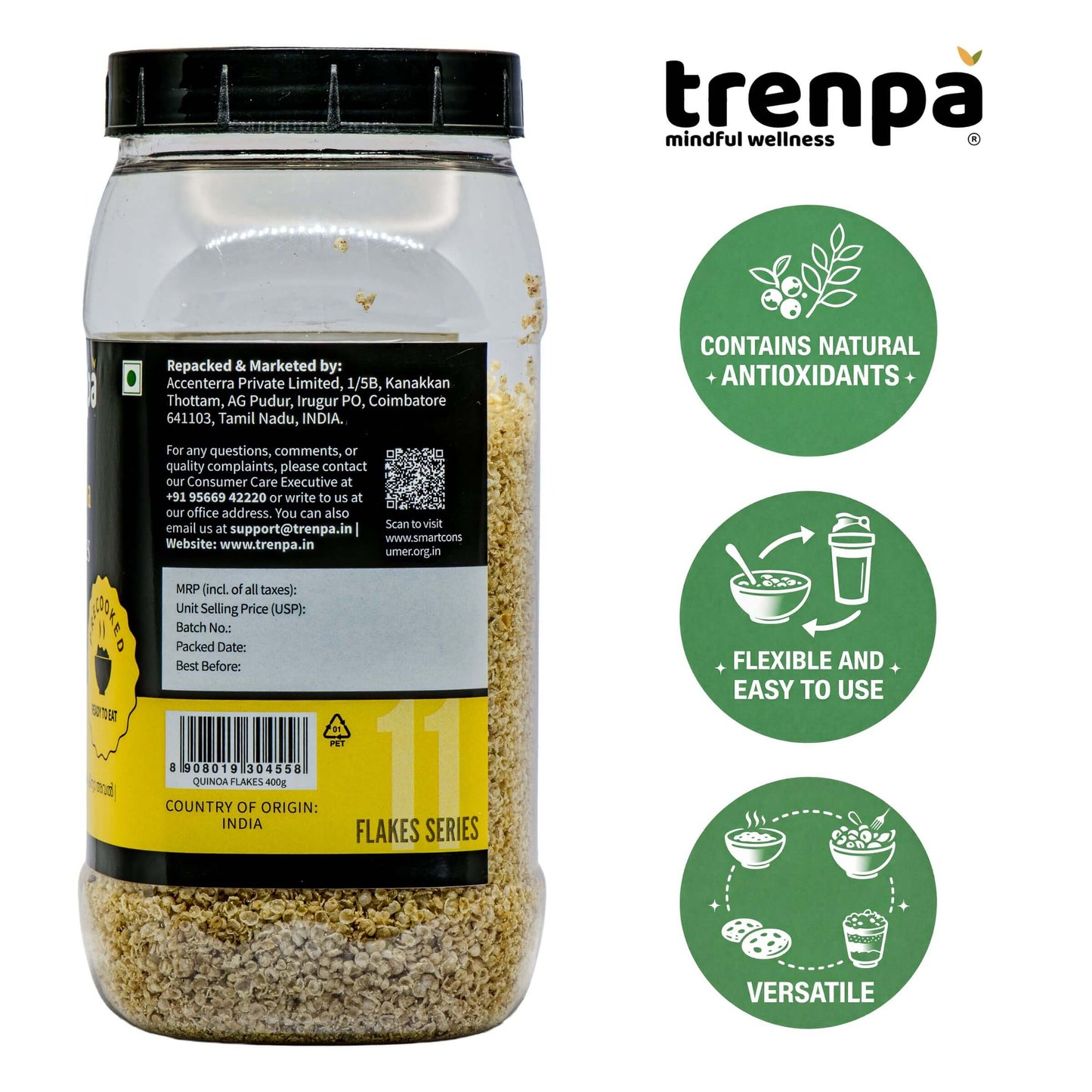 Trenpa jar with health benefits on a white background