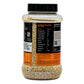 Quinoa container with nutritional information label on a white background