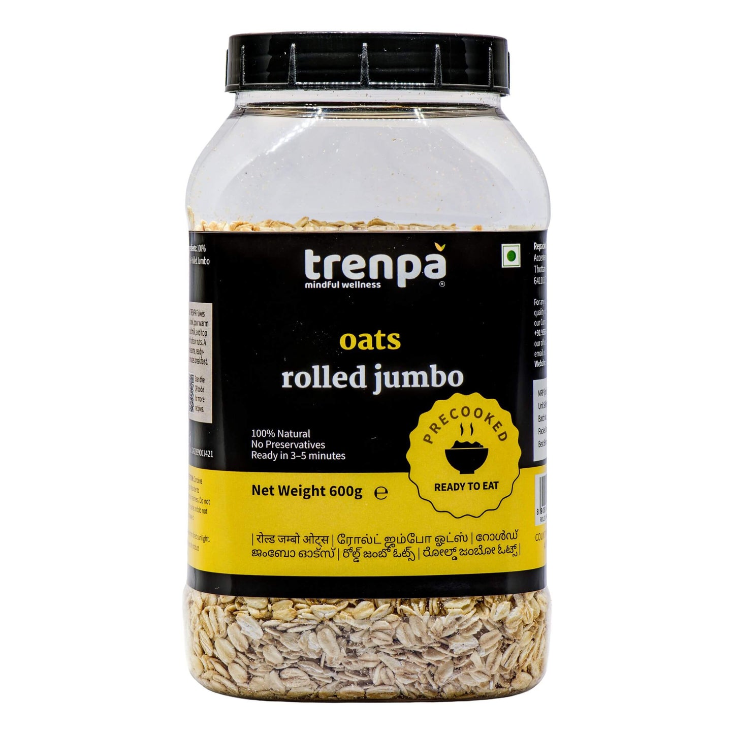 Trenpa oats rolled jumbo container on a white background