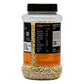 Container of sorghum with nutritional information label on a white background